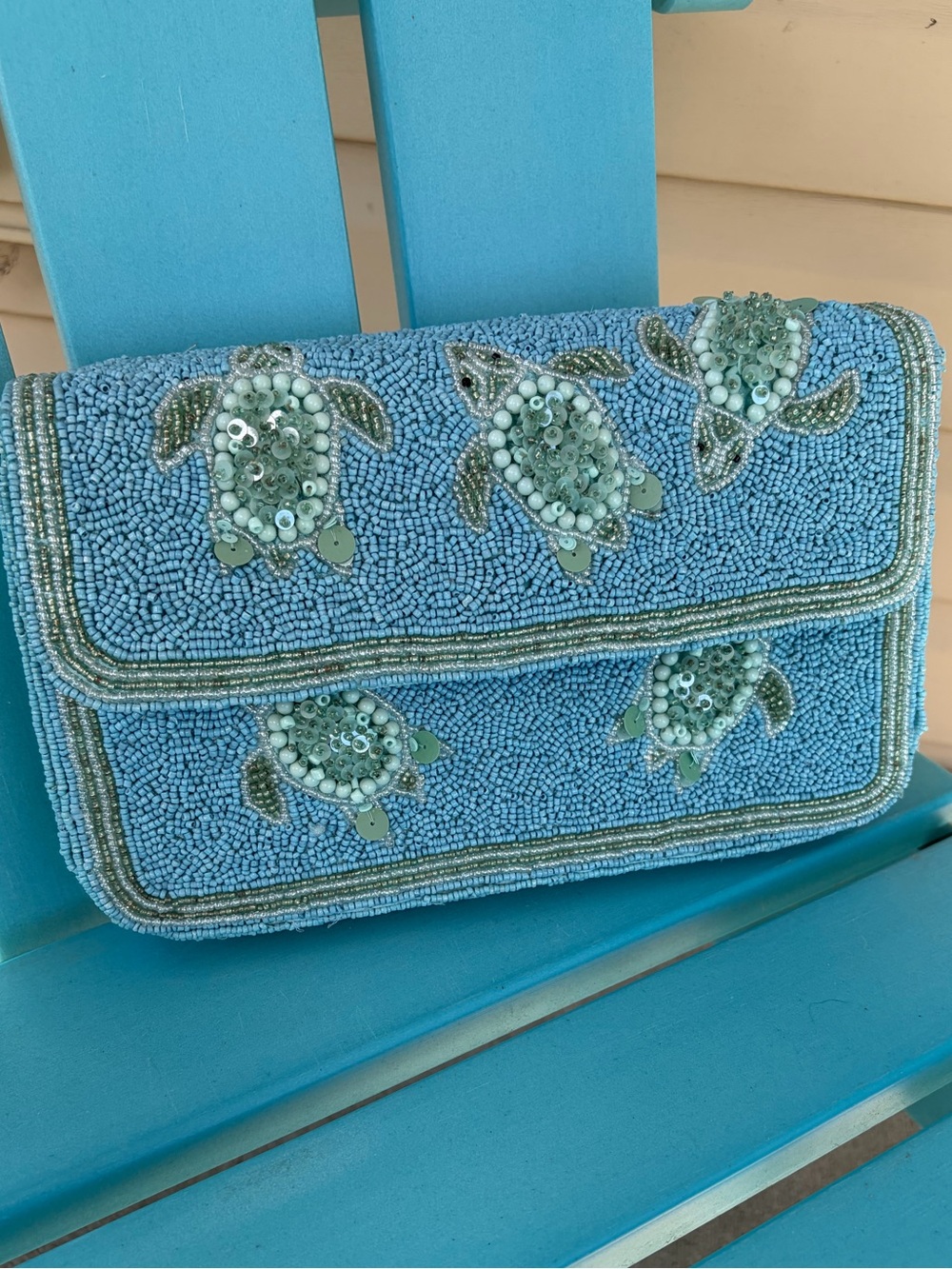 Viral TJ Maxx beaded turtle sea turtle bling shoulder bag purse blue green - Picture 5 of 10